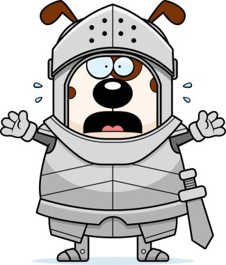 Bir köpek şövalye korkmuş seyir çizgi film gösterimi.