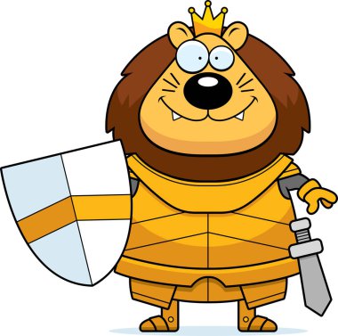 Zırh gülümseyen içinde bir aslan kral çizgi film gösterimi.