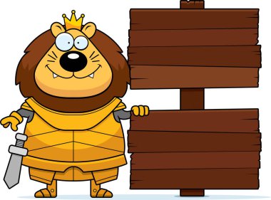 Zırh ahşap işareti olan bir aslan kral çizgi film gösterimi.