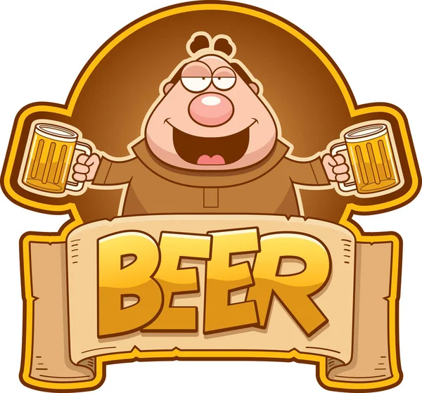ビールとテキスト ビールの つのマグカップと僧侶の漫画イラスト — ストックベクタ