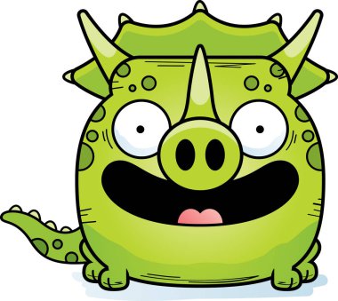 Küçük bir Triceratops dinozor mutlu ve gülümseyen bir karikatür çizimi.