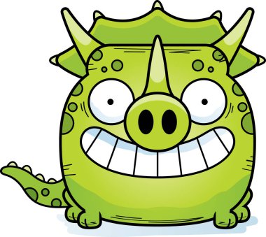 Küçük bir Triceratops dinozor mutlu ve gülümseyen bir karikatür çizimi.