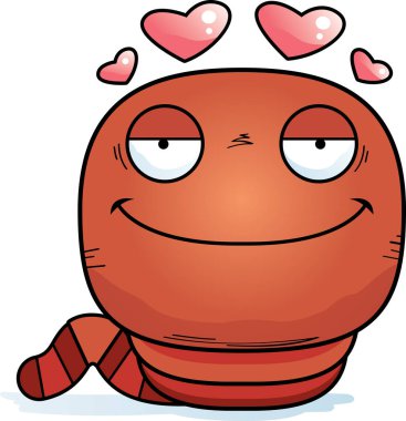 Bir solucan aşık bir karikatür çizimi.