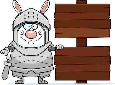 Bir tavşan şövalye ahşap işareti olan çizgi film gösterimi.