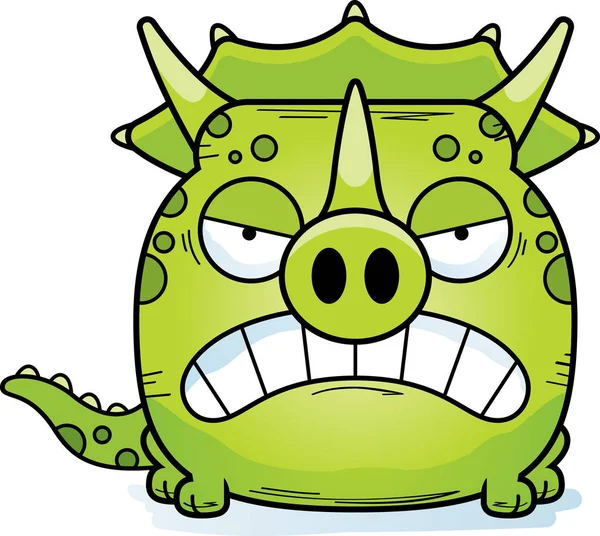 Sinirli bir ifade ile küçük bir Triceratops dinozor bir karikatür çizimi.