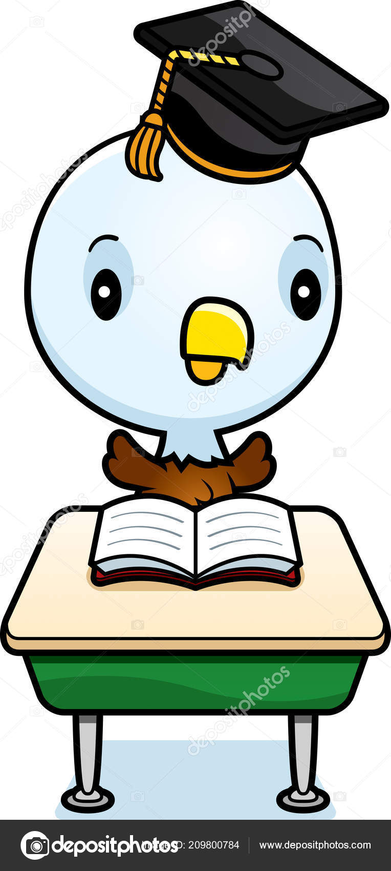 Cartoon Illustration Baby Eagle Student Sitting Classroom Desk