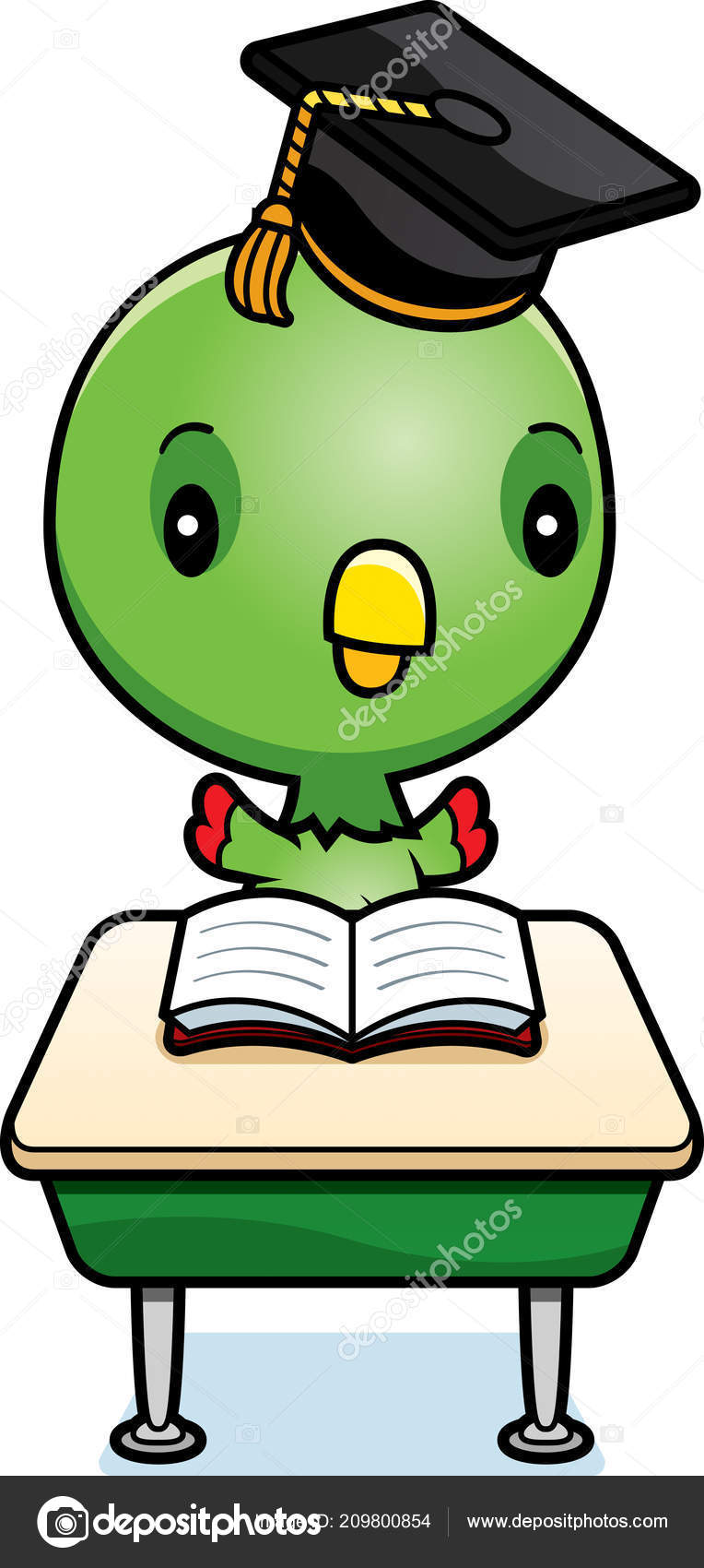 Cartoon Illustration Baby Parrot Student Sitting Classroom Desk