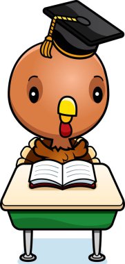 Bir bebek Türkiye Öğrenci sınıf masa başında oturan bir karikatür çizimi.