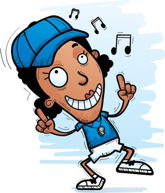 Dans bir siyah kadın koç çizgi film gösterimi.