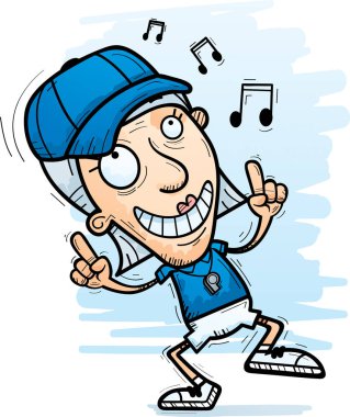 Bir yaşlı kadın koç dans çizgi film gösterimi.