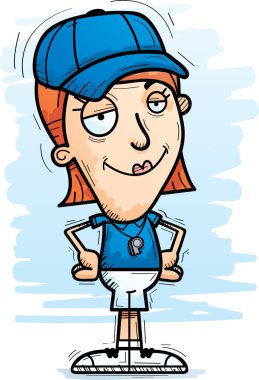 Kendine güvenen arayan bir kadın koç çizgi film gösterimi.