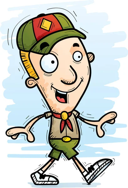 Una Ilustración Dibujos Animados Boy Scout Caminando — Vector de stock