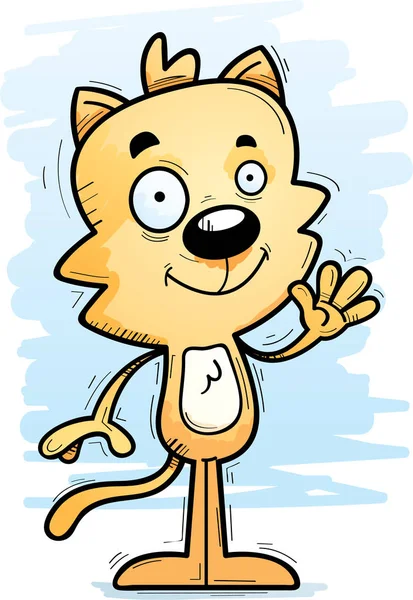 手を振ってオス猫の漫画イラスト — ストックベクタ
