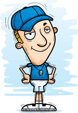 Kendine güvenen arayan bir adam koç çizgi film gösterimi.