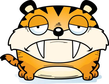 Saber - dişli kaplan yavrusu üzgün bir ifade ile çizgi film gösterimi.