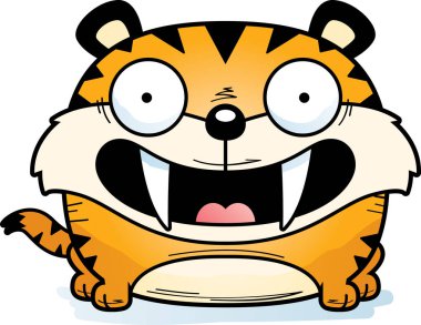 Mutlu ve gülümseyen bir karikatür saber - dişli kaplan yavrusu.