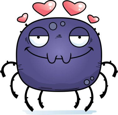 Bir örümcek aşık bir karikatür çizimi.