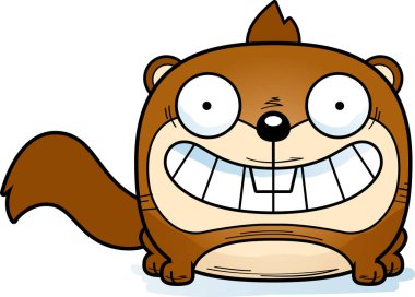 Bir sincap mutlu ve gülümseyen bir karikatür çizimi.