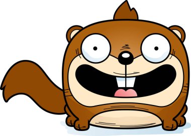 Bir sincap mutlu ve gülümseyen bir karikatür çizimi.