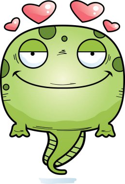 Bir kurbağa yavrusu aşık bir karikatür çizimi.