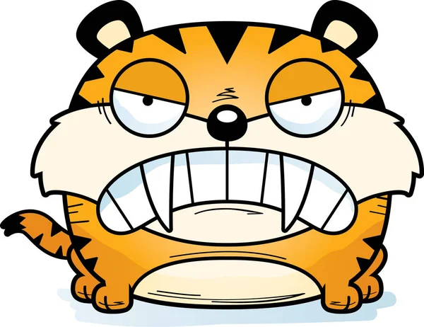 Een Cartoon Saber Toothed Tiger Cub Met Een Boos Expressie — Stockvector