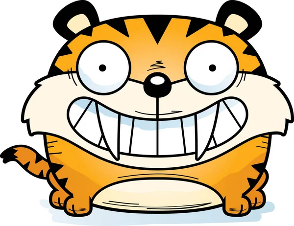 Cachorro Tigre Dientes Sable Dibujos Animados Feliz Sonriente — Vector de stock