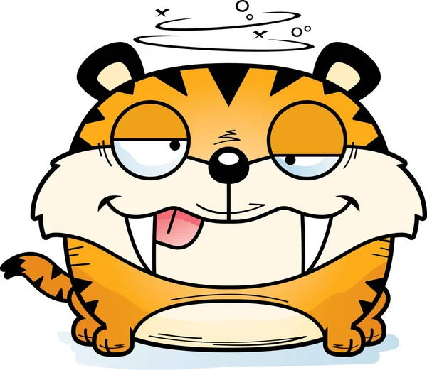 Una Ilustración Dibujos Animados Cachorro Tigre Dientes Sable Con Una — Vector de stock