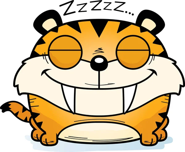 Una Ilustración Dibujos Animados Cachorro Tigre Dientes Sable Tomando Una — Vector de stock