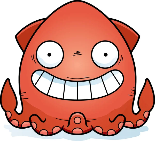 Cartone Animato Illustrazione Calamaro Cercando Felice — Vettoriale Stock