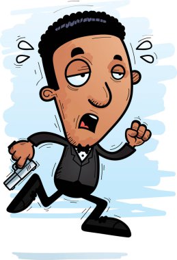 Çalışan ve yorgun görünümlü siyah bir casus çizgi film gösterimi.