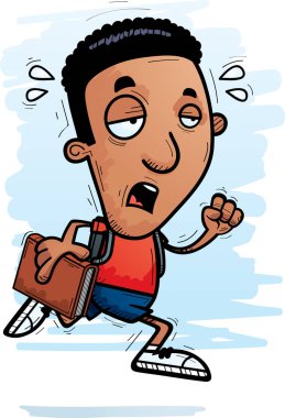 Çalışan ve yorgun görünümlü bir siyah adam öğrenci çizgi film gösterimi.