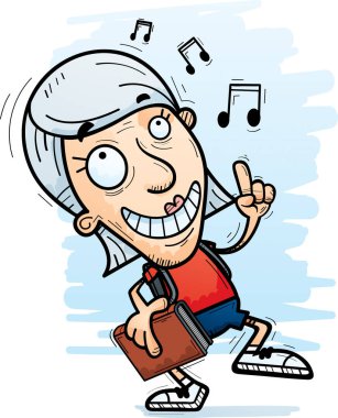 Bir yaşlı kadın öğrenci dans çizgi film gösterimi.