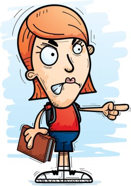 Kızgın ve işaretleme arayan bir kadın öğrenci çizgi film gösterimi.