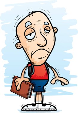 Bir yaşlı adam öğrenci üzgün seyir çizgi film gösterimi.