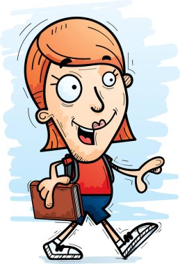 Yürüyen bir kadın öğrenci çizgi film gösterimi.