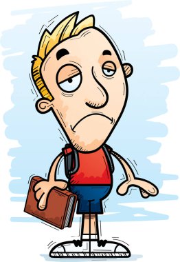 Bir adam öğrenci üzgün seyir çizgi film gösterimi.