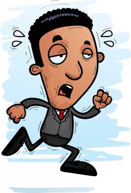 Çalışan ve yorgun görünümlü siyah bir işadamı bir karikatür çizimi.
