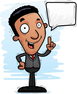 Siyah bir işadamı konuşuyor karikatür resmi.