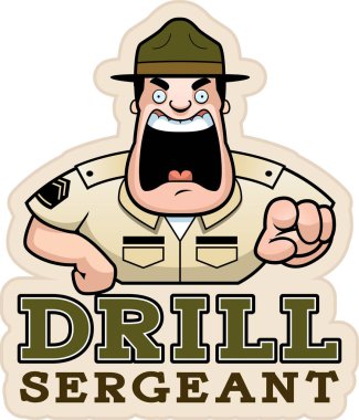 A cartoon illustration of a drill sergeant yelling and pointing with text. clipart