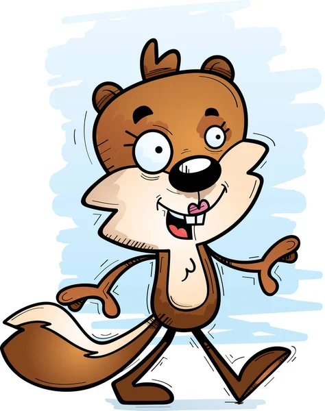 Eine Zeichentrickillustration Eines Weiblichen Eichhörnchens Beim Gehen — Stockvektor