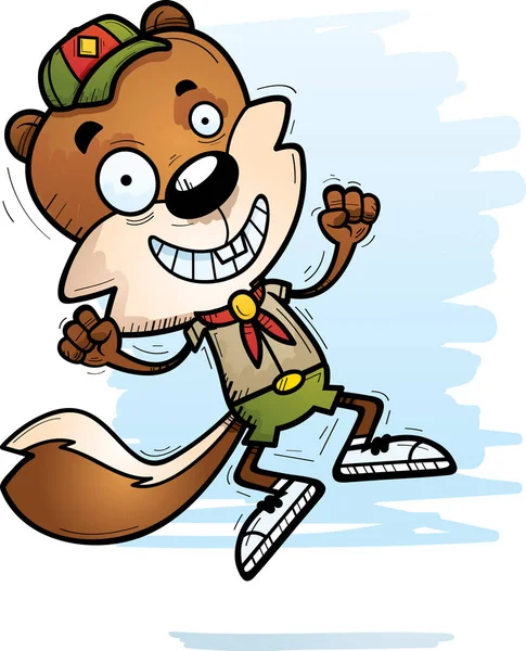 Ilustracja Kreskówka Scout Męskiej Wiewiórki Skoki — Wektor stockowy
