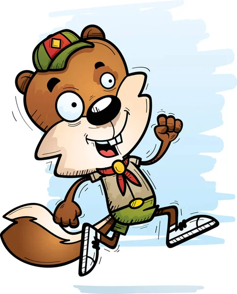 Eine Zeichentrickdarstellung Eines Eichhörnchen Pfadfinders Beim Laufen — Stockvektor