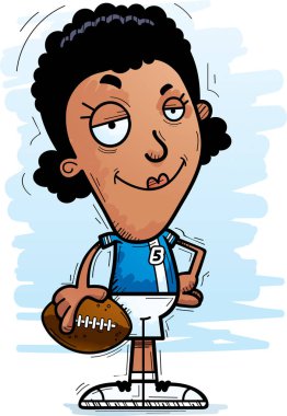 Bir siyah kadın futbol oyuncu kendine güvenen isteyen bir karikatür çizimi.