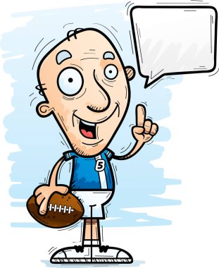 Konuşurken bir kıdemli vatandaş adam futbol oyuncu çizgi film gösterimi.