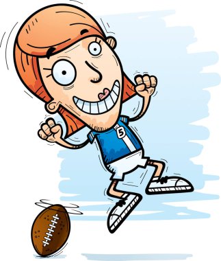 Bir kadın futbol oyuncu atlama çizgi film gösterimi.