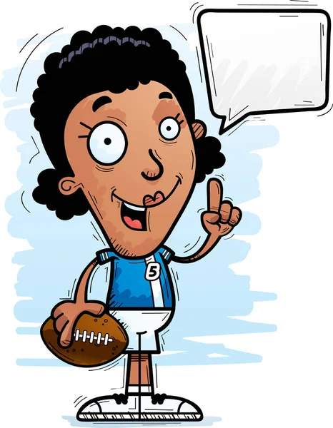 話している黒人女性のフットボール選手の漫画イラスト — ストックベクタ