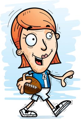 Yürüyen bir kadın futbolcu çizgi film gösterimi.