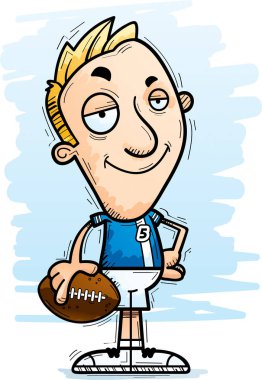 Bir adam futbol oyuncu kendine güvenen isteyen bir karikatür çizimi.