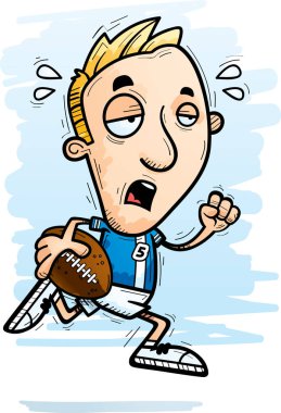 Çalışan ve yorgun görünümlü bir adam futbol oyuncu çizgi film gösterimi.