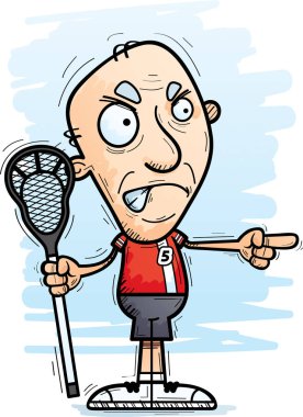 Bir yaşlı adam lakros oyuncu kızgın ve işaretleme isteyen bir karikatür çizimi.